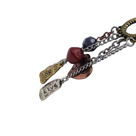 Retro Live Hope Joy Necklace Tassel Beaded Gold Silver Copper Chain Inspiration - Picture 6 of 6